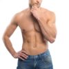 What Does CoolSculpting Feel Like? Handsome young man in blue jeans with naked torso