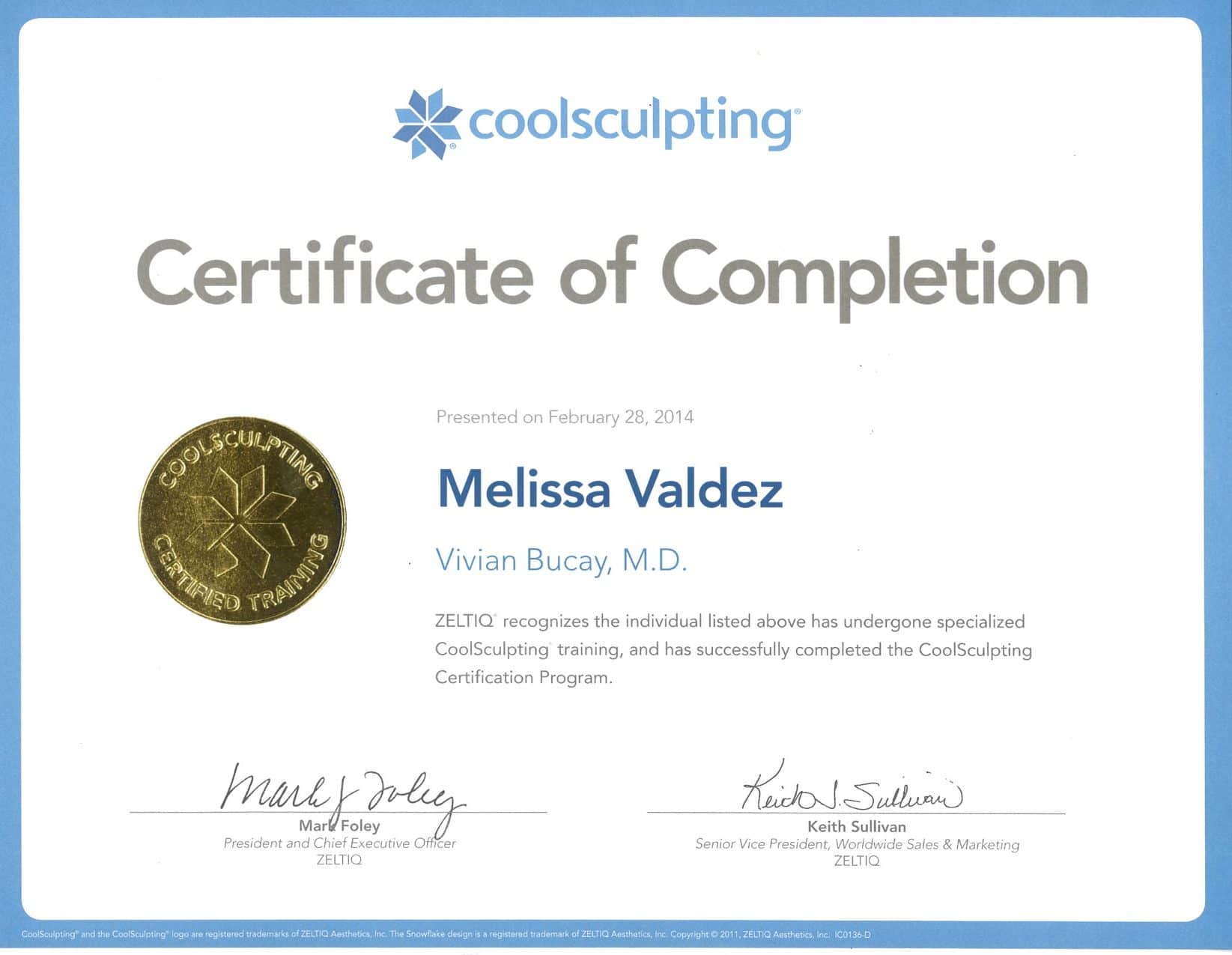 Melissa CoolSculpting Certificate e1490649079464