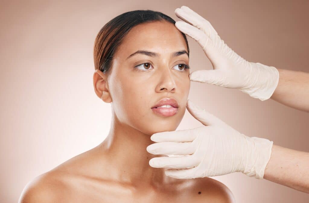 Rhinoplasty,,Hands,And,Woman,Consulting,For,Face,Botox,,Beauty,Implant